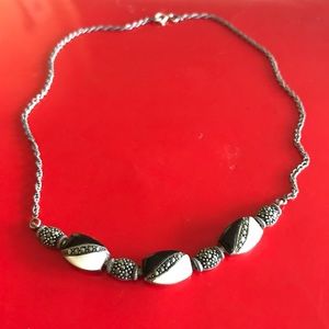 Beautiful Sterling Silver Pearl / Onyx Necklace